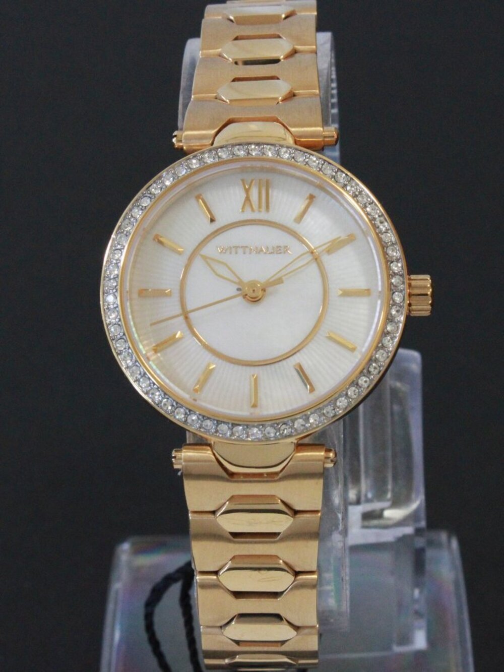 Wittnauer Ladies Dress Watch MOP Dial Crystal Embedded Bezel Gold Tone 30mm - Picture 3 of 12